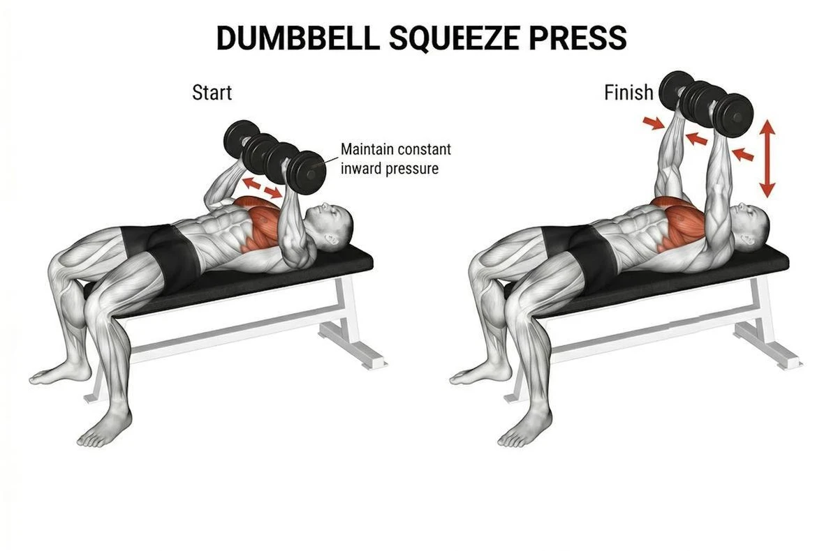 Dumbbell Squeeze Press Dumbbell Squeeze Press Exercise Demonstration