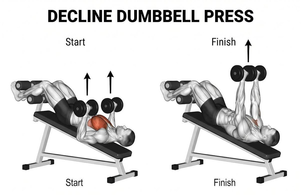 Decline Dumbbell Press Instructional Image