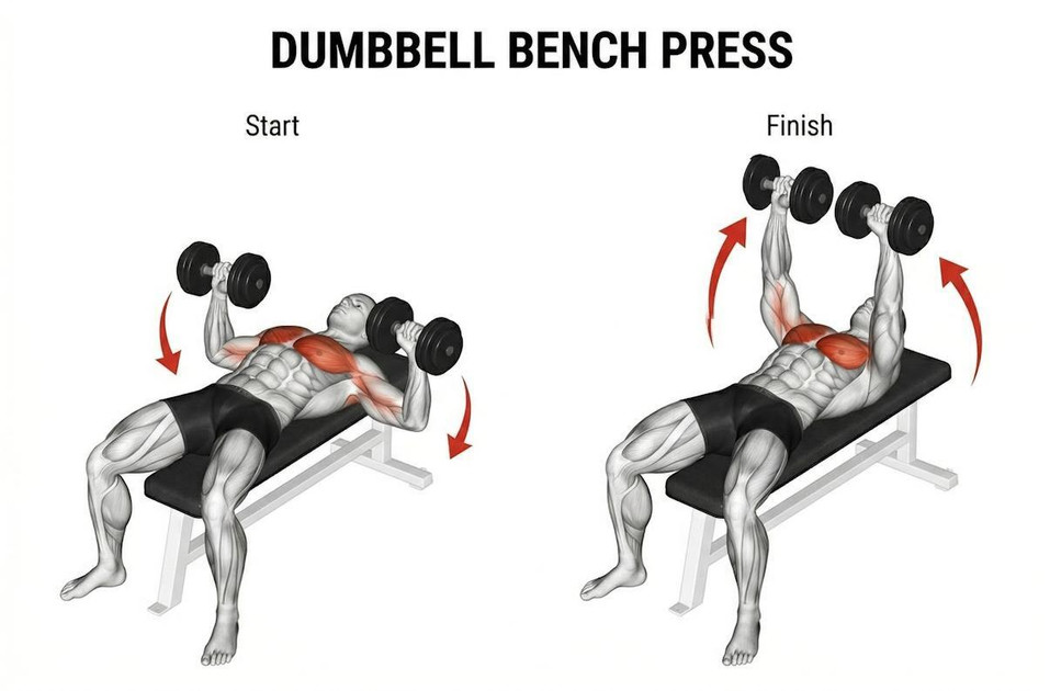 Dumbbell Bench Press Instructional Image