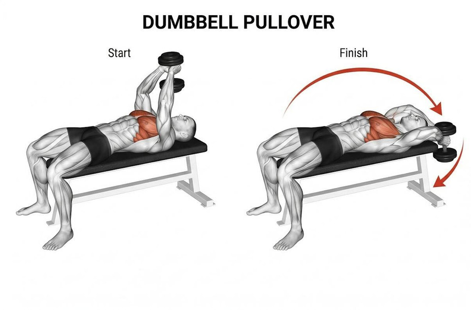 Dumbbell Pull Over Exercise Instructional Image