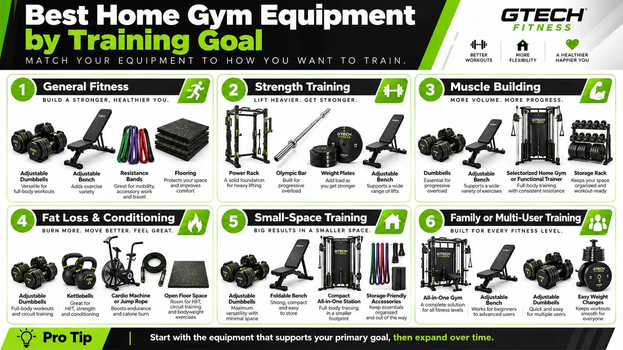 Best Home Gym Equipment by Training Goal Infographic