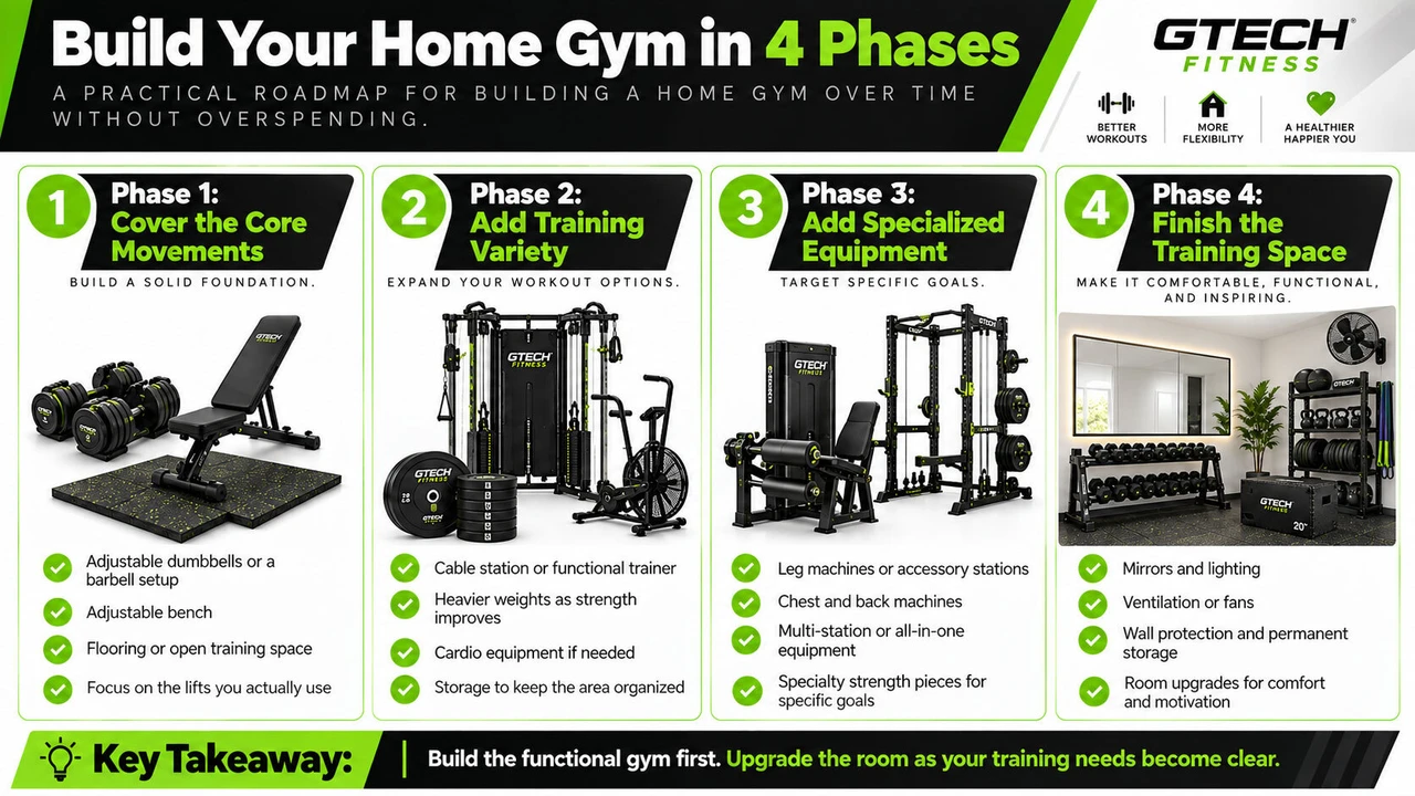 Build Your Home Gym in Four Phases Infographic