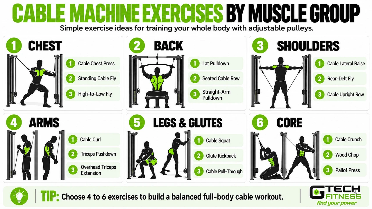 Cable Machine Exercises by Muscle Group Infographic
