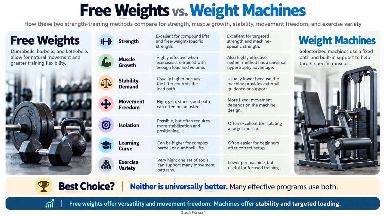 Free Weights vs. Weight Machines Free Weights vs Weight Machines Strength and Training Comparison