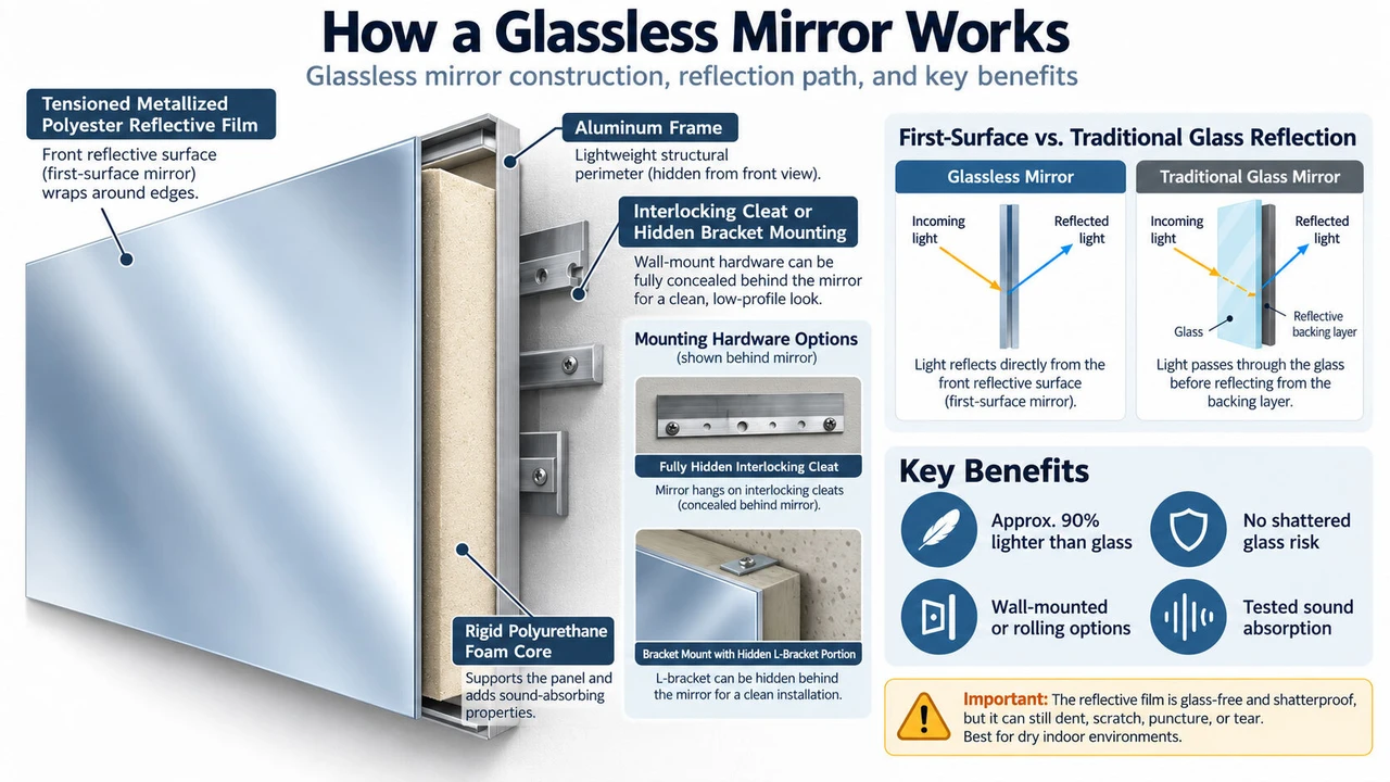 How a Glassless Mirror Works with Reflective Film Frame and Foam Core