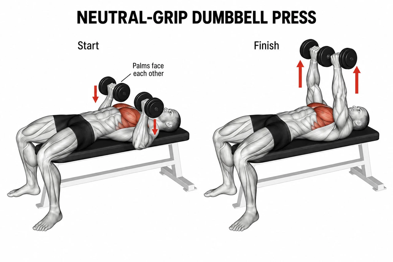 Neutral Grip Dumbbell Chest Press Instructional Image Neutral Grip Dumbbell Chest Press Instructional Image