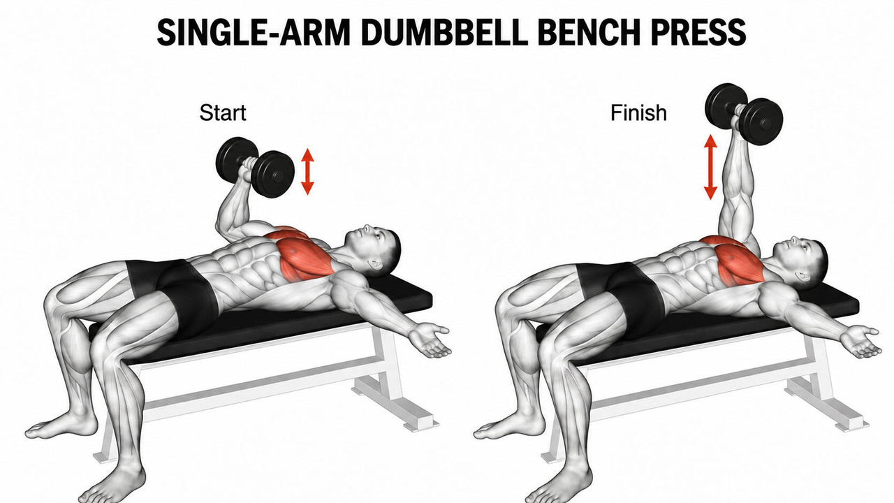 Single Arm Dumbbell Bench Press Instructional Image Single Arm Dumbbell Bench Press Instructional Image