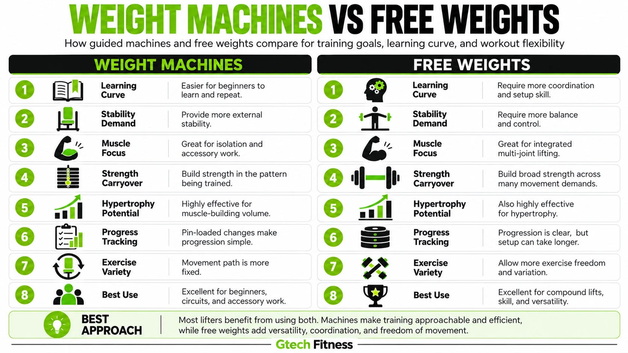 Weight Machines vs. Free Weights Weight Machines vs Free Weights Infographic