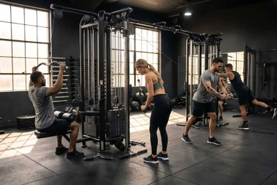 People Exercising with Cable Attachments in Gym