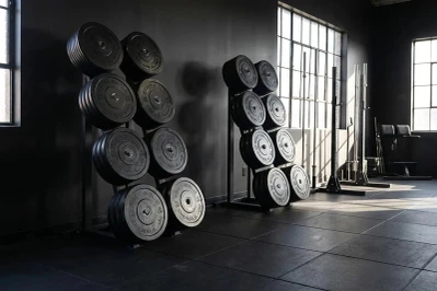 Gym Weight Plate Racks in Commercial Fitness Center