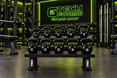 Commercial Kettlebell Storage Rack in a Gym