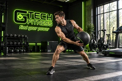 Man Training with Gym Accessories in Commercial Fitness Center