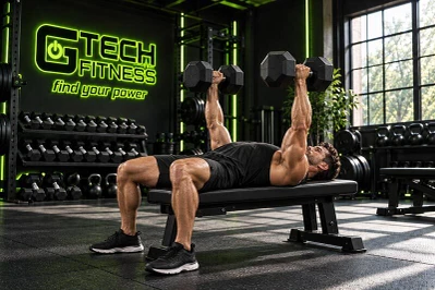 Man Exercising with Gym Dumbbells in Commercial Fitness Center