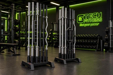 Vertical Olympic Bar Holders in a Commercial Gym