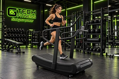 Woman Exercising on Cardio Equipment in a Commercial Gym