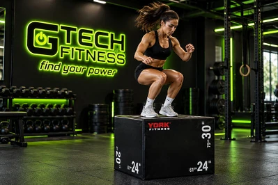 Woman Exercising on a York Soft Plyo Box in a Gtech Fitness Gym