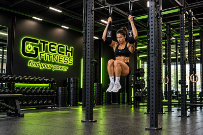 Woman Exercising with Strength Accessories in Commercial Gym