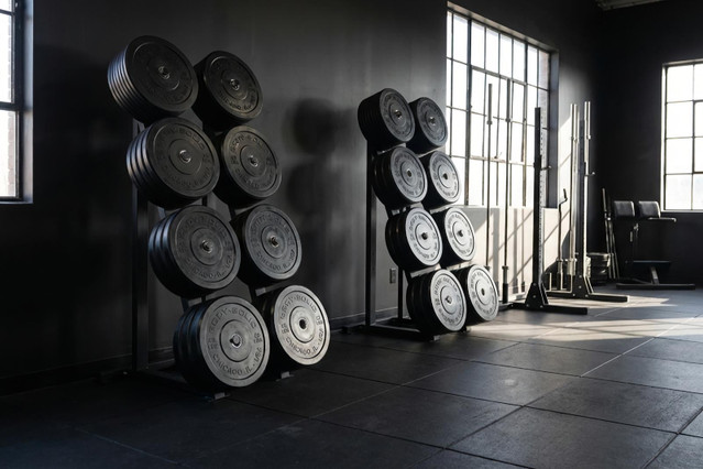 Gym Weight Plate Racks in Commercial Fitness Center