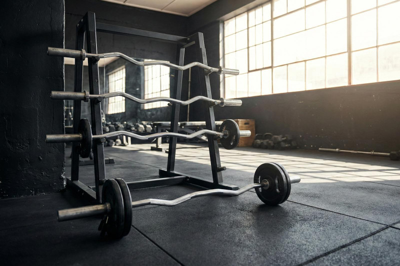 EZ Curling Bars for Arm Training in a Commercial Gym
