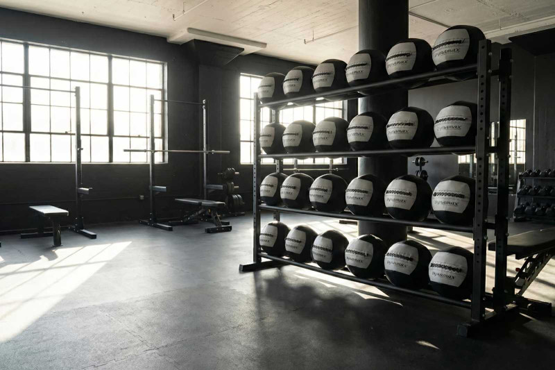 Gym Medicine Balls in Commercial Fitness Center