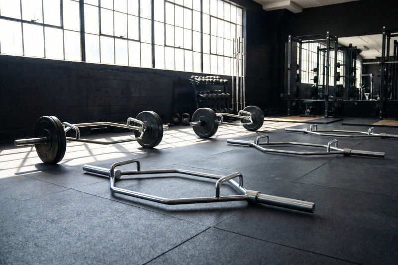 Olympic Hex Trap Bars for Strength Training in a Commercial Gym