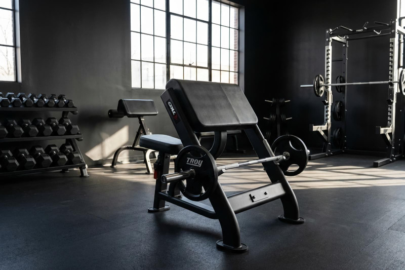 Commercial Preacher Curl Bench in Gym